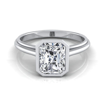 18K White Gold Radiant Cut Center  Bezel Halo Cathedral Solitaire Engagement Ring
