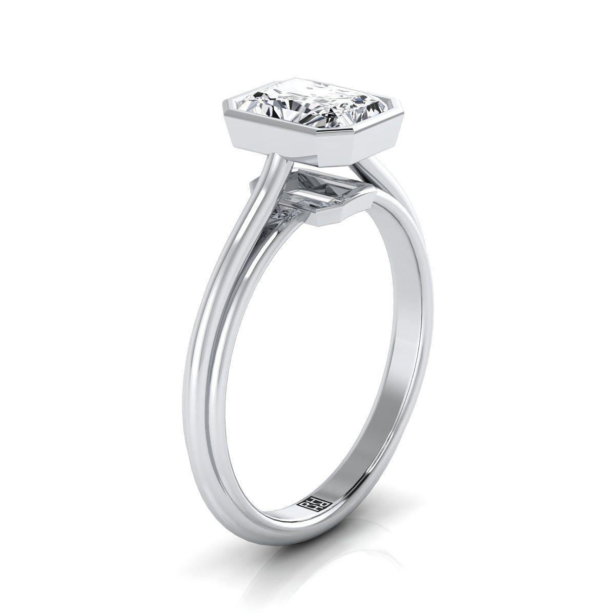 18K White Gold Radiant Cut Center  Bezel Halo Cathedral Solitaire Engagement Ring