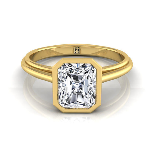 14K Yellow Gold Radiant Cut Center  Bezel Halo Cathedral Solitaire Engagement Ring