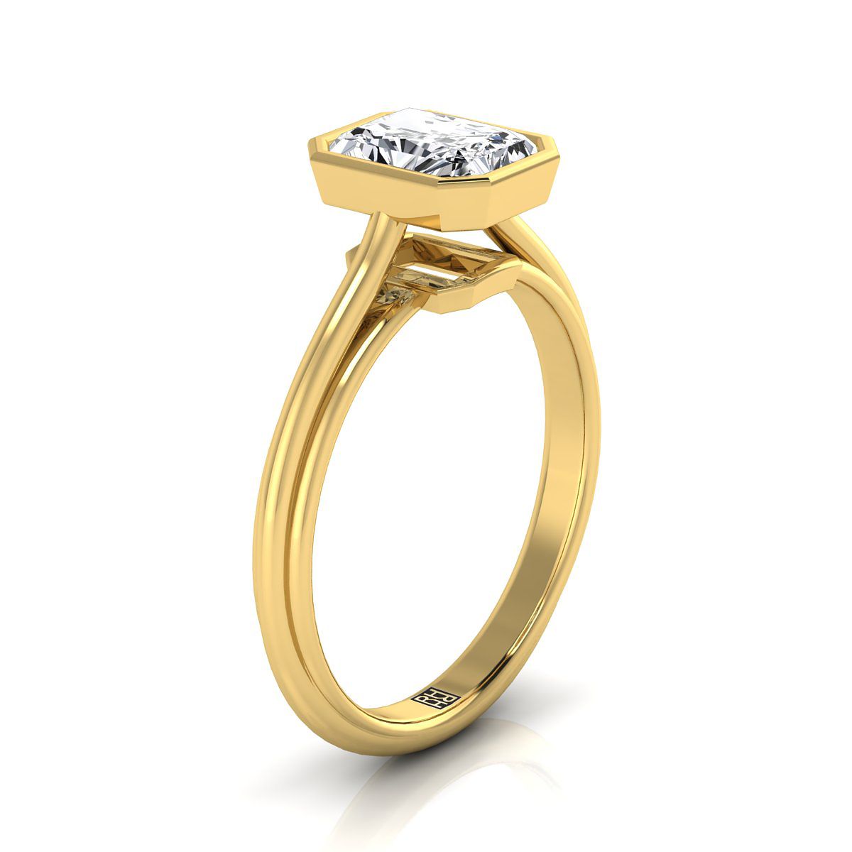 14K Yellow Gold Radiant Cut Center  Bezel Halo Cathedral Solitaire Engagement Ring