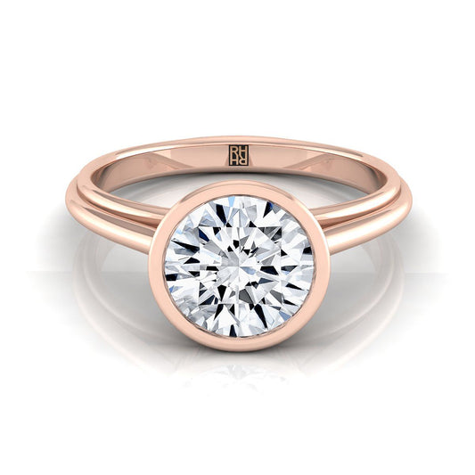 14K Rose Gold Round Brilliant  Bezel Halo Cathedral Solitaire Engagement Ring