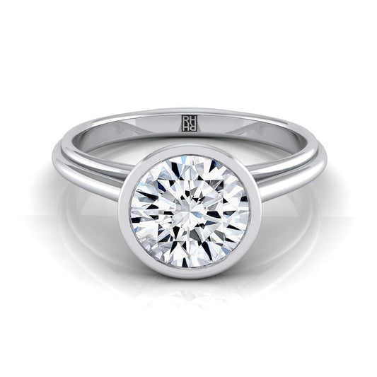 18K White Gold Round Brilliant  Bezel Halo Cathedral Solitaire Engagement Ring