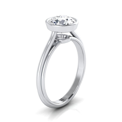 14K White Gold Round Brilliant  Bezel Halo Cathedral Solitaire Engagement Ring
