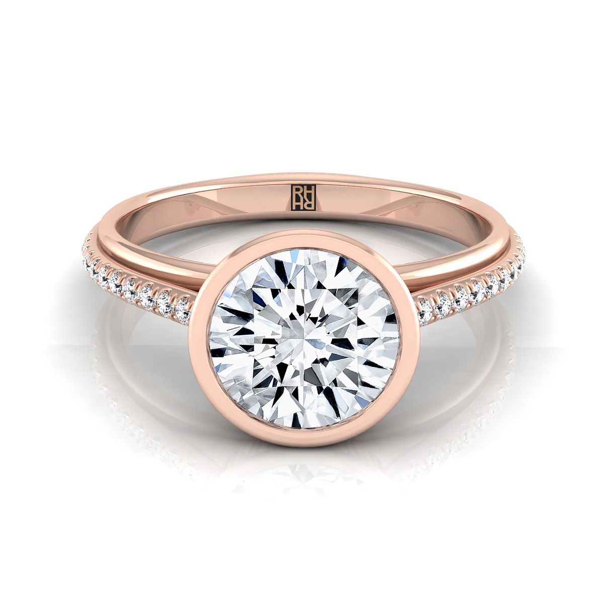 14K Rose Gold Round Brilliant Diamond Linear Modern Bezel Engagement Ring -1/10ctw