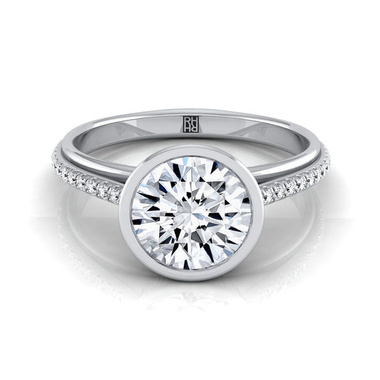 14K White Gold Round Brilliant Diamond Linear Modern Bezel Engagement Ring -1/10ctw