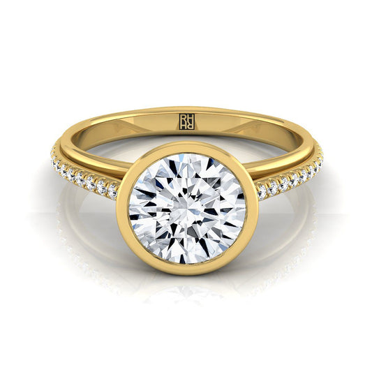 14K Yellow Gold Round Brilliant Diamond Linear Modern Bezel Engagement Ring -1/10ctw