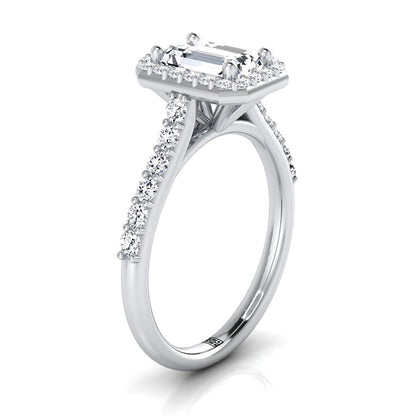 18K White Gold Round Halo Diamond Shared Prong Halo with French Pave Engagement Ring -1/2ctw