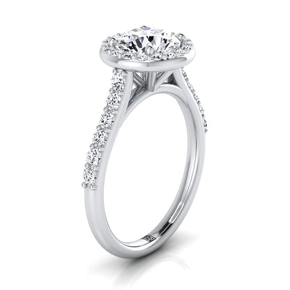 Platinum Round Brilliant Diamond Shared Prong Halo with French Pave Engagement Ring -1/2ctw