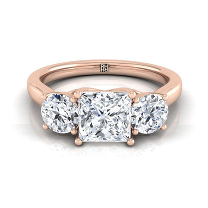 14K Rose Gold Princess Cut Classic Three Stone Diamond Engagement Ring -5/8ctw