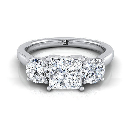 14K White Gold Princess Cut Classic Three Stone Diamond Engagement Ring -5/8ctw