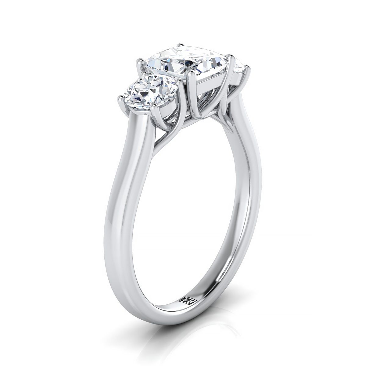 18K White Gold Princess Cut Classic Three Stone Diamond Engagement Ring -5/8ctw