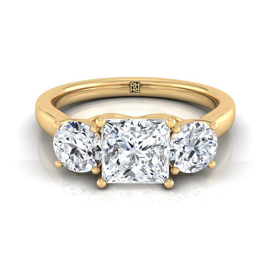 18K Yellow Gold Princess Cut Classic Three Stone Diamond Engagement Ring -5/8ctw