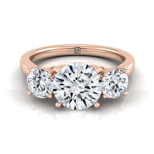 14K Rose Gold Round Brilliant Classic Three Stone Diamond Engagement Ring -5/8ctw