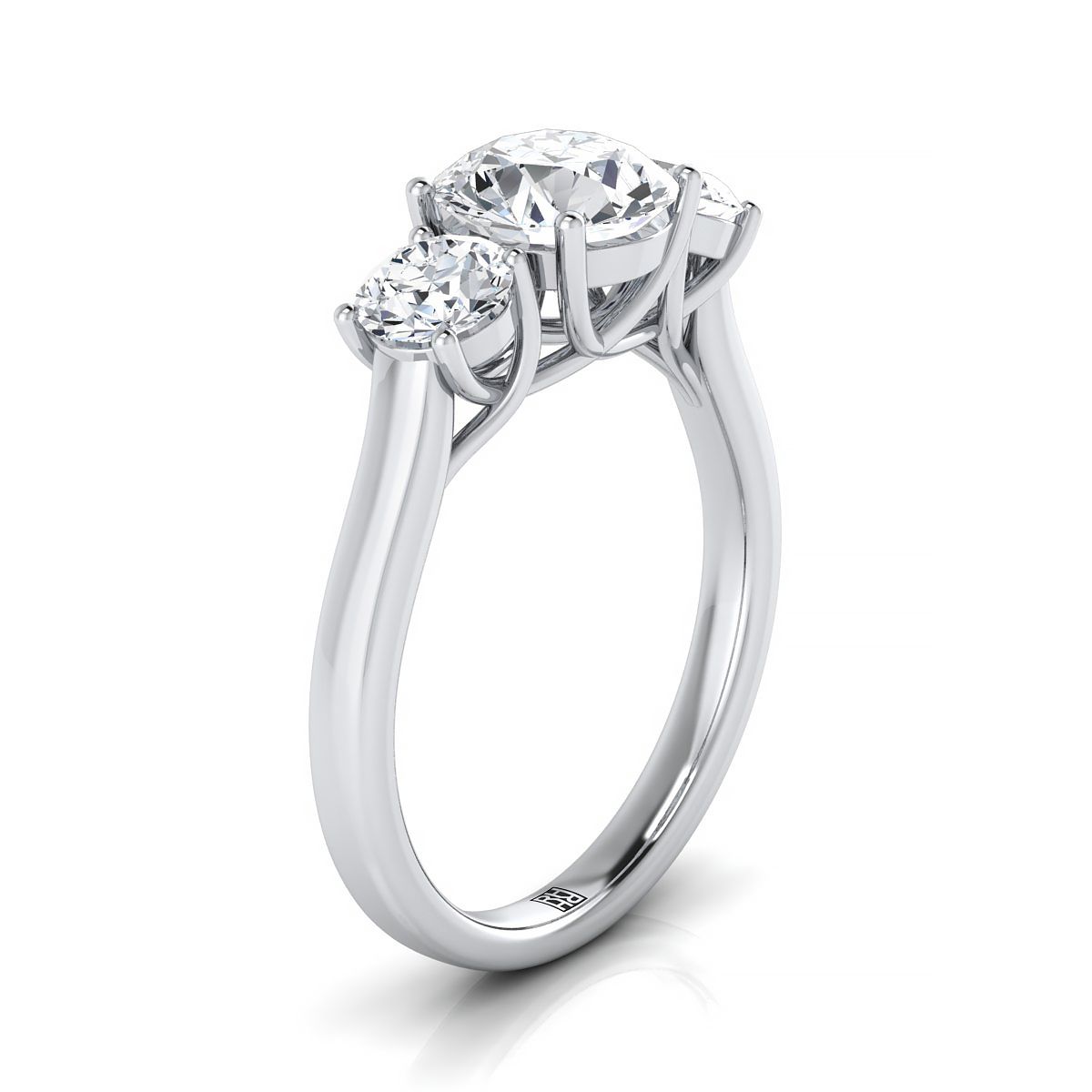 18K White Gold Round Brilliant Classic Three Stone Diamond Engagement Ring -5/8ctw
