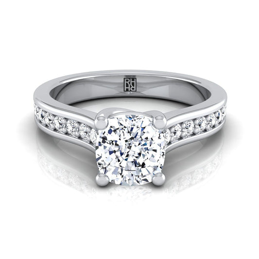 14K White Gold Cushion Diamond Channel Set Engagement Ring -1/3ctw