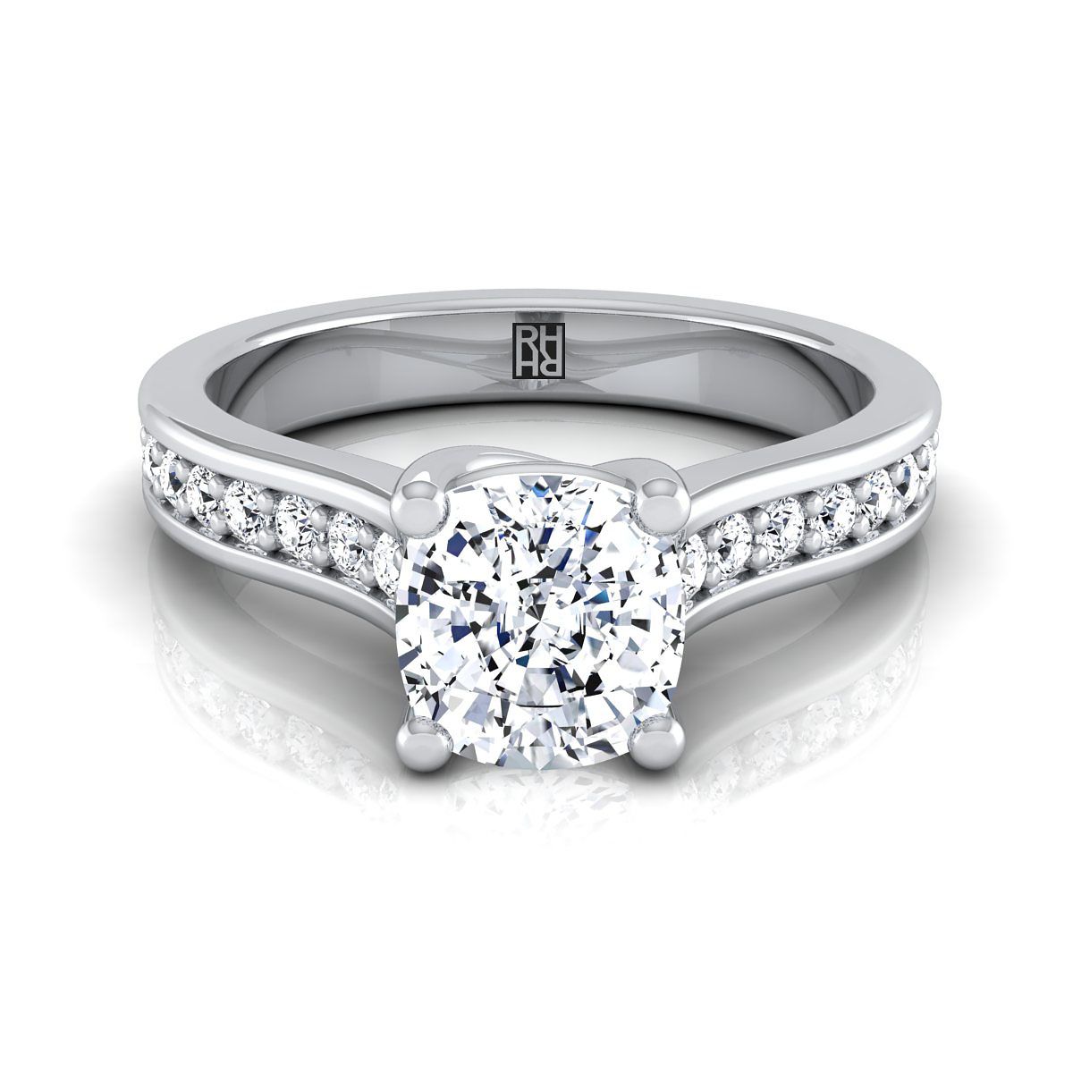 18K White Gold Cushion Diamond Channel Set Engagement Ring -1/3ctw