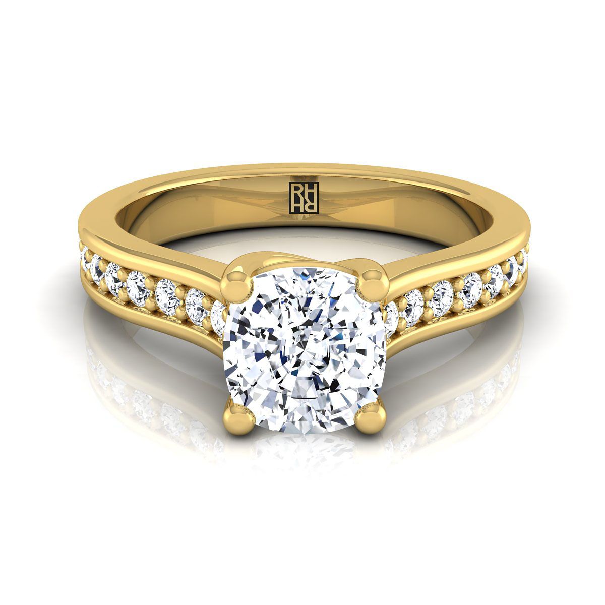 18K Yellow Gold Cushion Diamond Channel Set Engagement Ring -1/3ctw