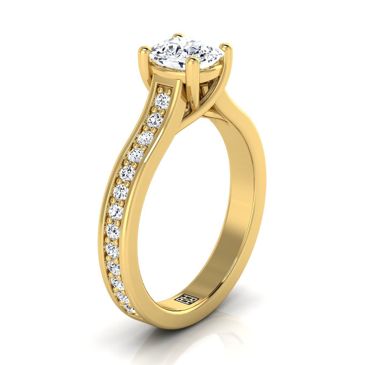 18K Yellow Gold Cushion Diamond Channel Set Engagement Ring -1/3ctw