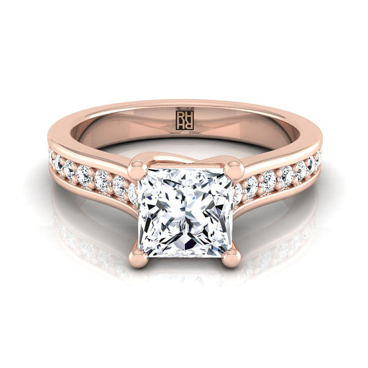 14K Rose Gold Princess Cut Diamond Channel Set Engagement Ring -1/3ctw