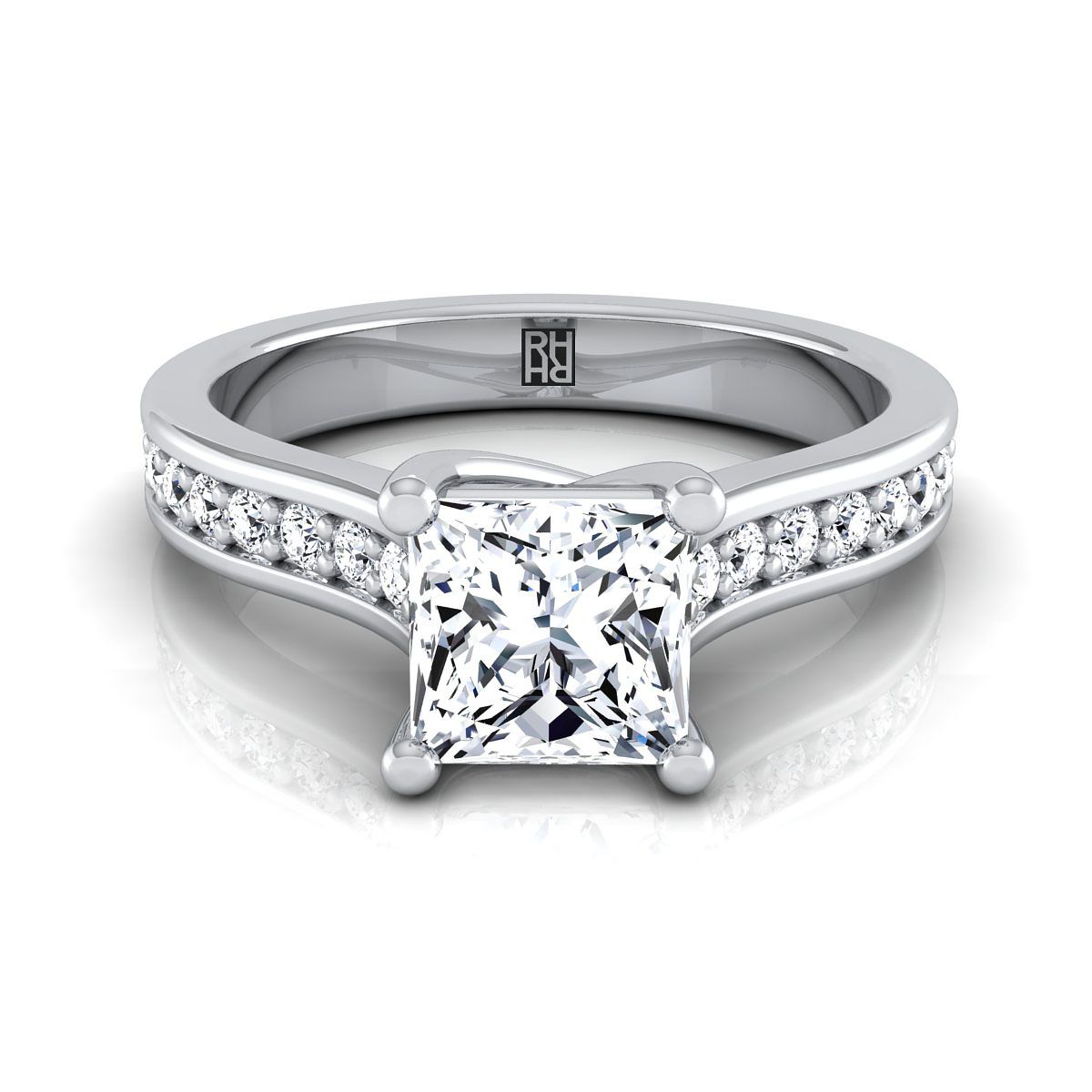 18K White Gold Princess Cut Diamond Channel Set Engagement Ring -1/3ctw
