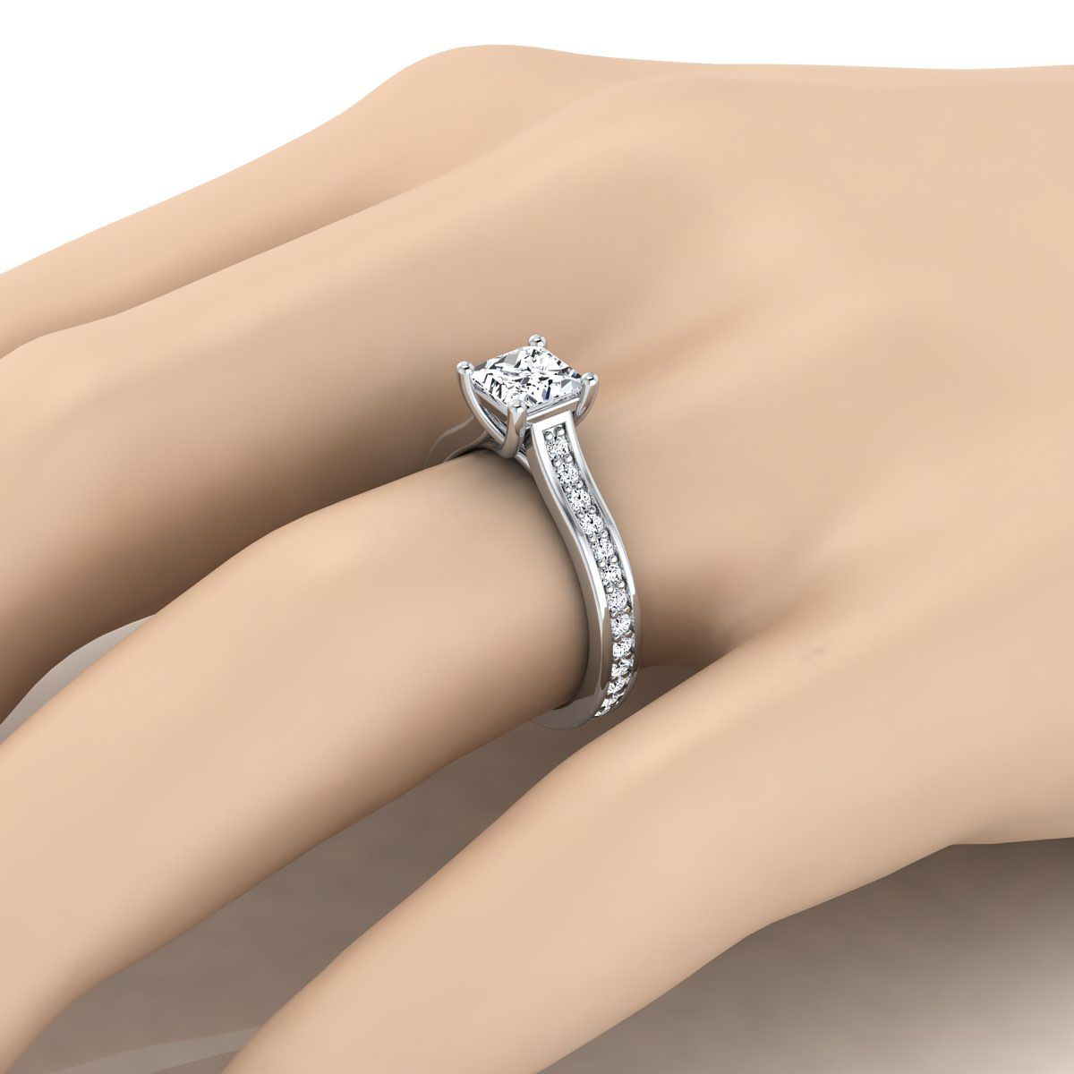 18K White Gold Princess Cut Diamond Channel Set Engagement Ring -1/3ctw