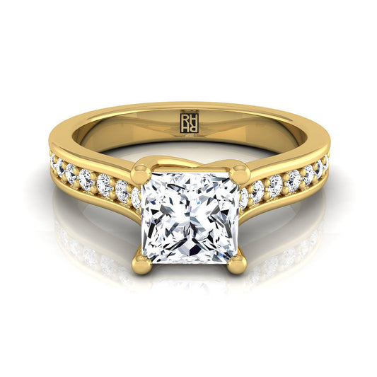 18K Yellow Gold Princess Cut Diamond Channel Set Engagement Ring -1/3ctw