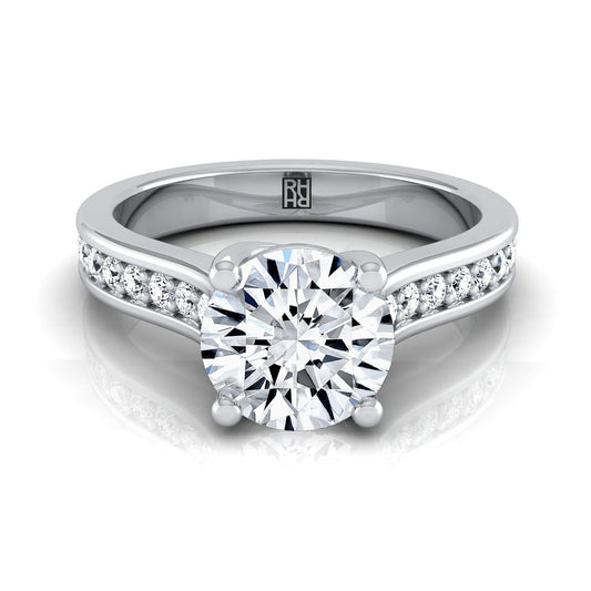 Platinum Round Brilliant Diamond Channel Set Engagement Ring -1/3ctw