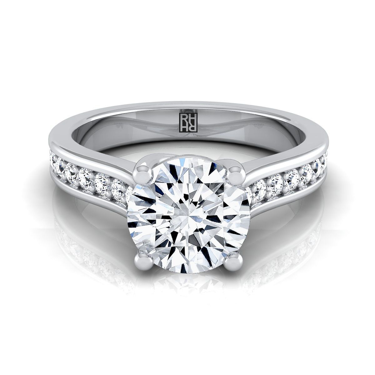 18K White Gold Round Brilliant Diamond Channel Set Engagement Ring -1/3ctw