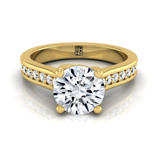 18K Yellow Gold Round Brilliant Diamond Channel Set Engagement Ring -1/3ctw