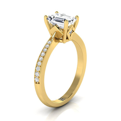 14K Yellow Gold Emerald Cut Diamond Tapered Pave Engagement Ring -1/8ctw