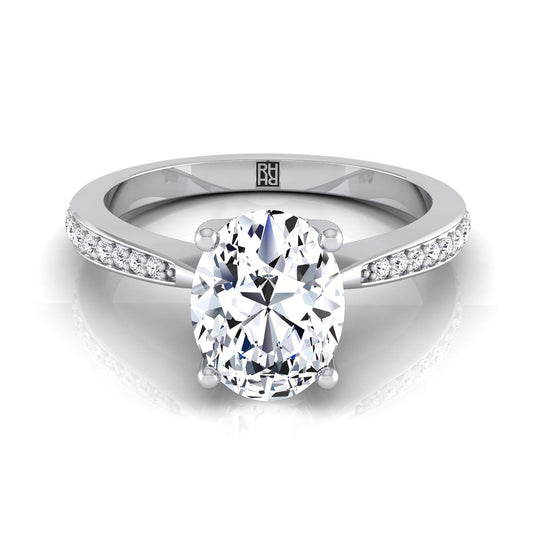 14K White Gold Oval Diamond Tapered Pave Engagement Ring -1/8ctw
