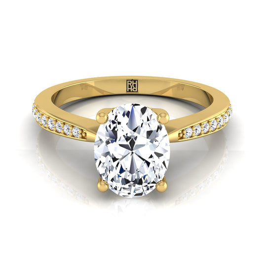 18K Yellow Gold Oval Diamond Tapered Pave Engagement Ring -1/8ctw