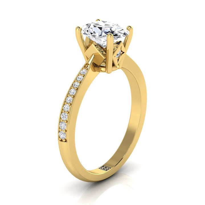 18K Yellow Gold Oval Swiss Blue Topaz Tapered Pave Diamond Engagement Ring -1/8ctw