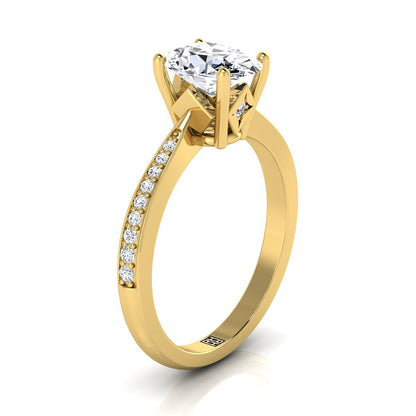 18K Yellow Gold Oval Aquamarine Tapered Pave Diamond Engagement Ring -1/8ctw