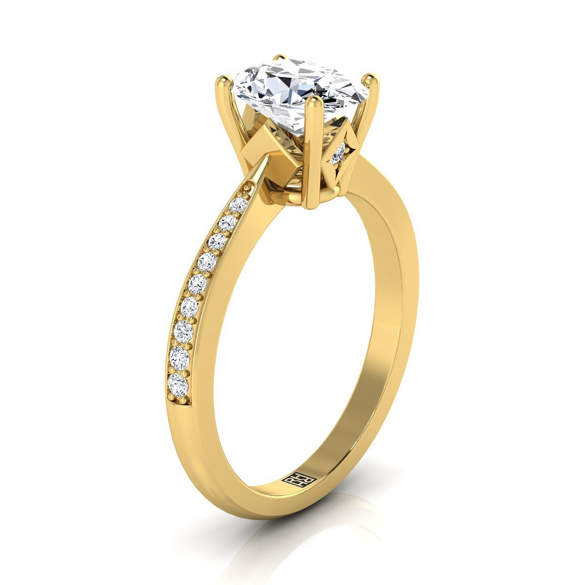 14K Yellow Gold Oval Diamond Tapered Pave Engagement Ring -1/8ctw