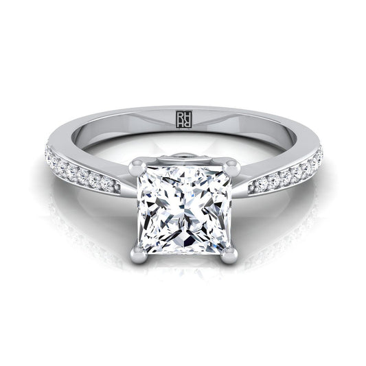 18K White Gold Princess Cut Diamond Tapered Pave Engagement Ring -1/8ctw