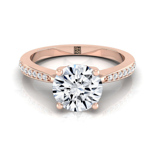 14K Rose Gold Round Brilliant Diamond Tapered Pave Engagement Ring -1/8ctw