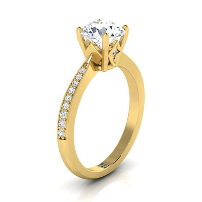 18K Yellow Gold Round Brilliant Morganite Tapered Pave Diamond Engagement Ring -1/8ctw
