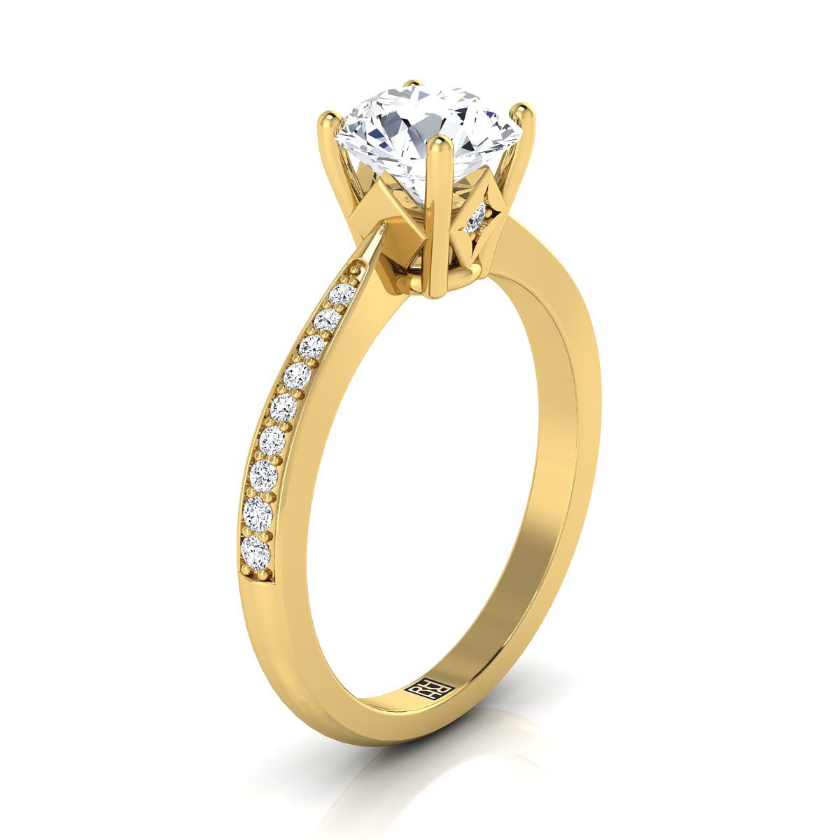18K Yellow Gold Round Brilliant Citrine Tapered Pave Diamond Engagement Ring -1/8ctw