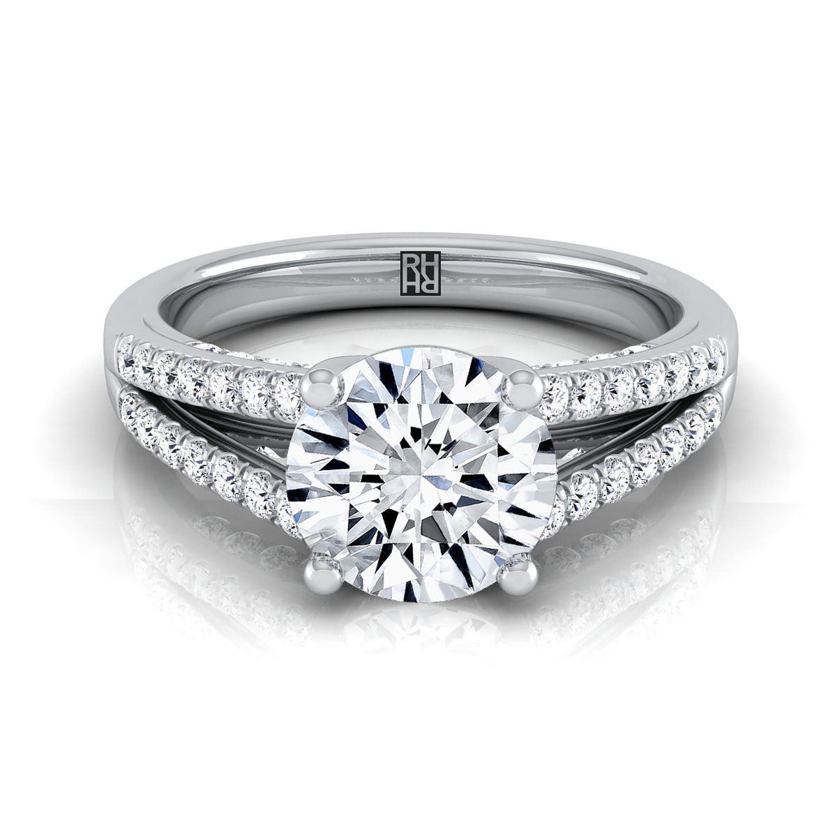 Platinum Round Brilliant Diamond Split Shank French Pave Engagement Ring -1/3ctw