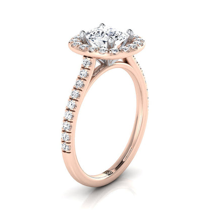 14K Rose Gold Cushion Diamond Simple French Pave Halo Engagement Ring -1/2ctw