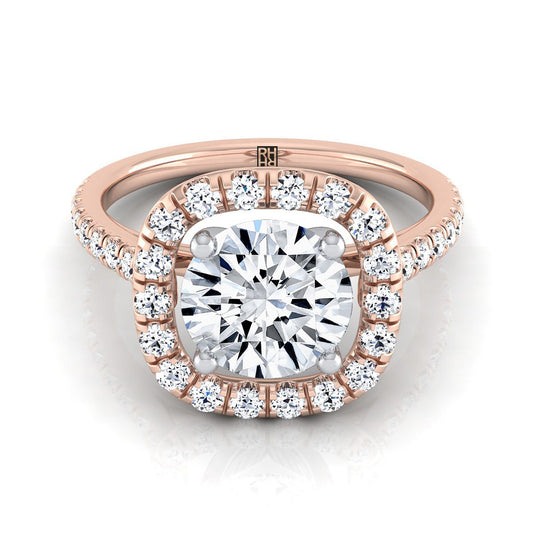 14K Rose Gold Round Brilliant Diamond Simple French Pave Halo Engagement Ring -1/2ctw