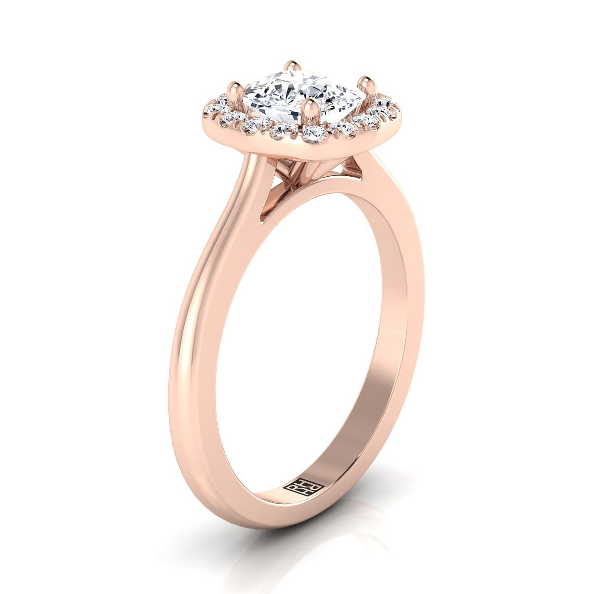 14K Rose Gold Cushion Diamond Classic Halo French Pave Engagement Ring -1/4ctw