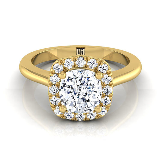14K Yellow Gold Cushion Diamond Classic Halo French Pave Engagement Ring -1/4ctw