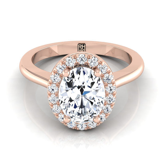 14K Rose Gold Oval Diamond Classic Halo French Pave Engagement Ring -1/4ctw
