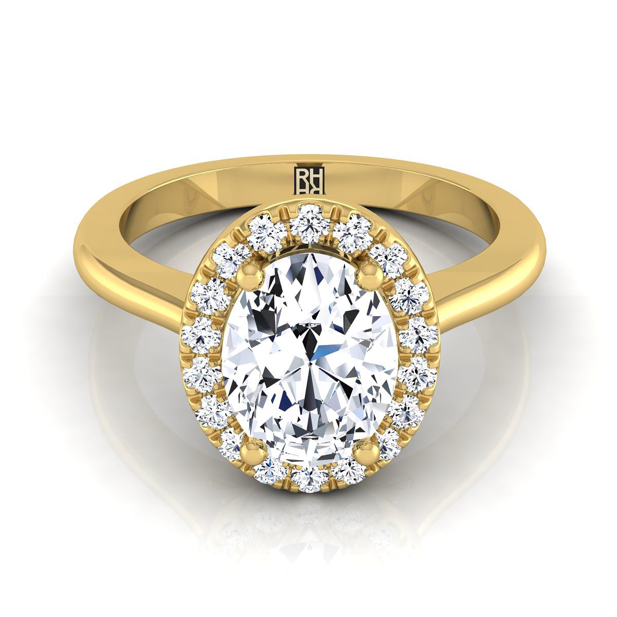 14K Yellow Gold Oval Diamond Classic Halo French Pave Engagement Ring -1/4ctw
