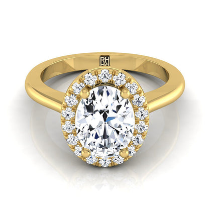 14K Yellow Gold Oval Diamond Classic Halo French Pave Engagement Ring -1/4ctw
