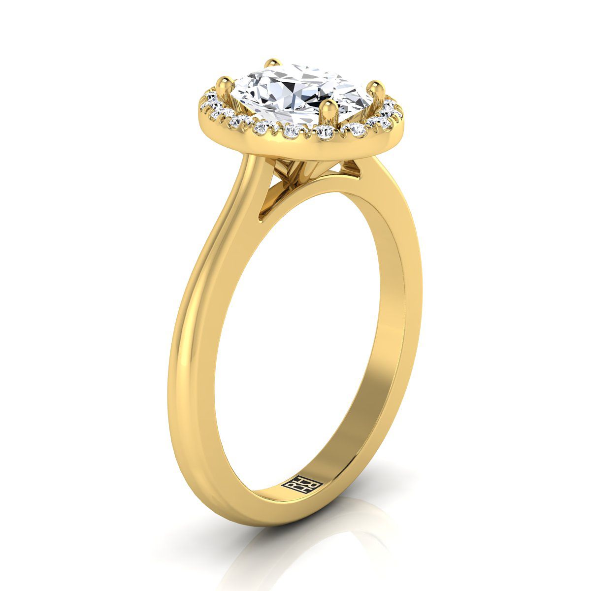 18K Yellow Gold Oval Diamond Classic Halo French Pave Engagement Ring -1/4ctw