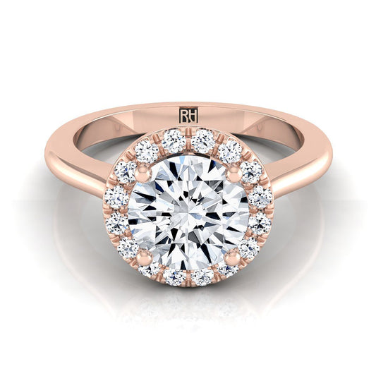14K Rose Gold Round Brilliant Diamond Classic Halo French Pave Engagement Ring -1/4ctw