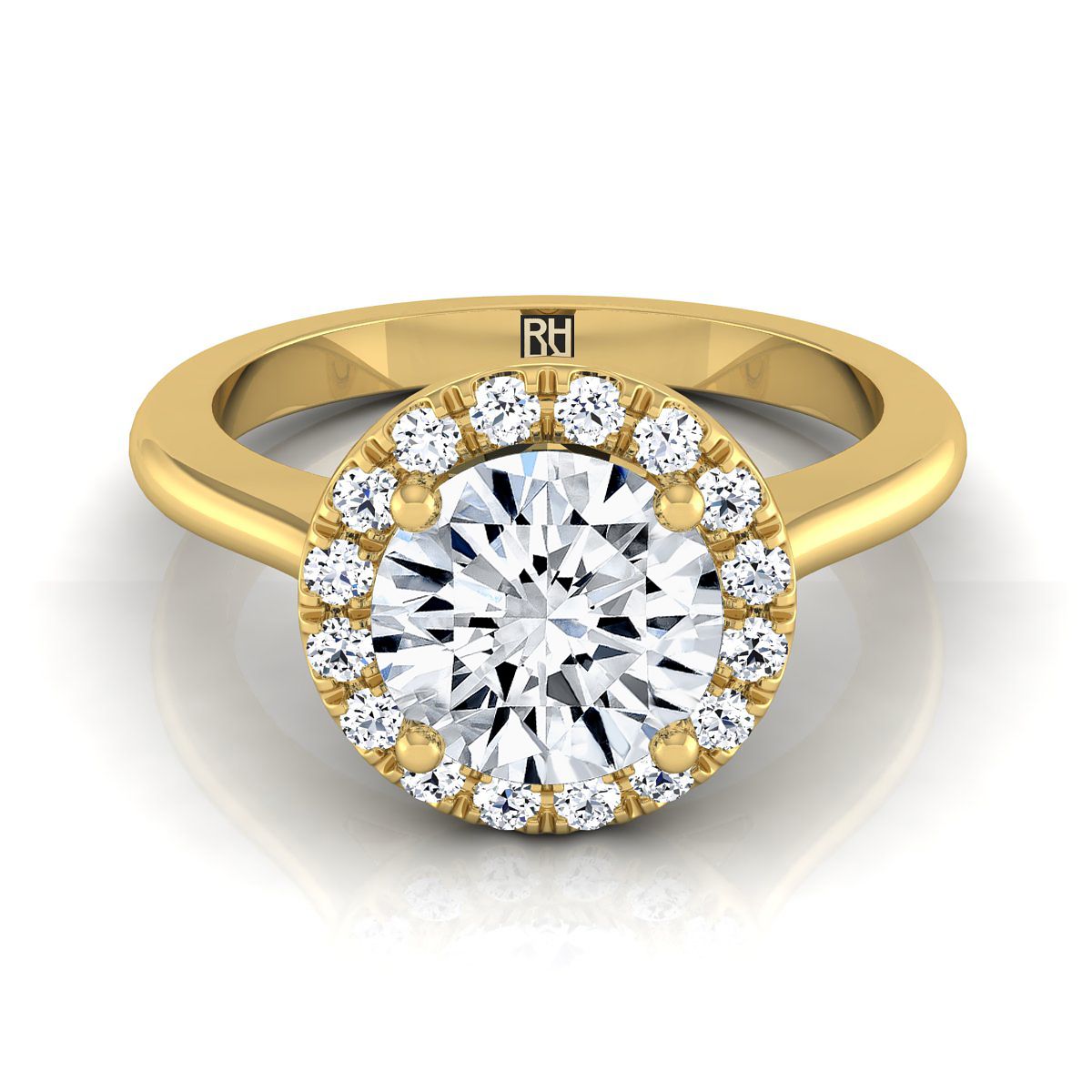 14K Yellow Gold Round Brilliant Diamond Classic Halo French Pave Engagement Ring -1/4ctw